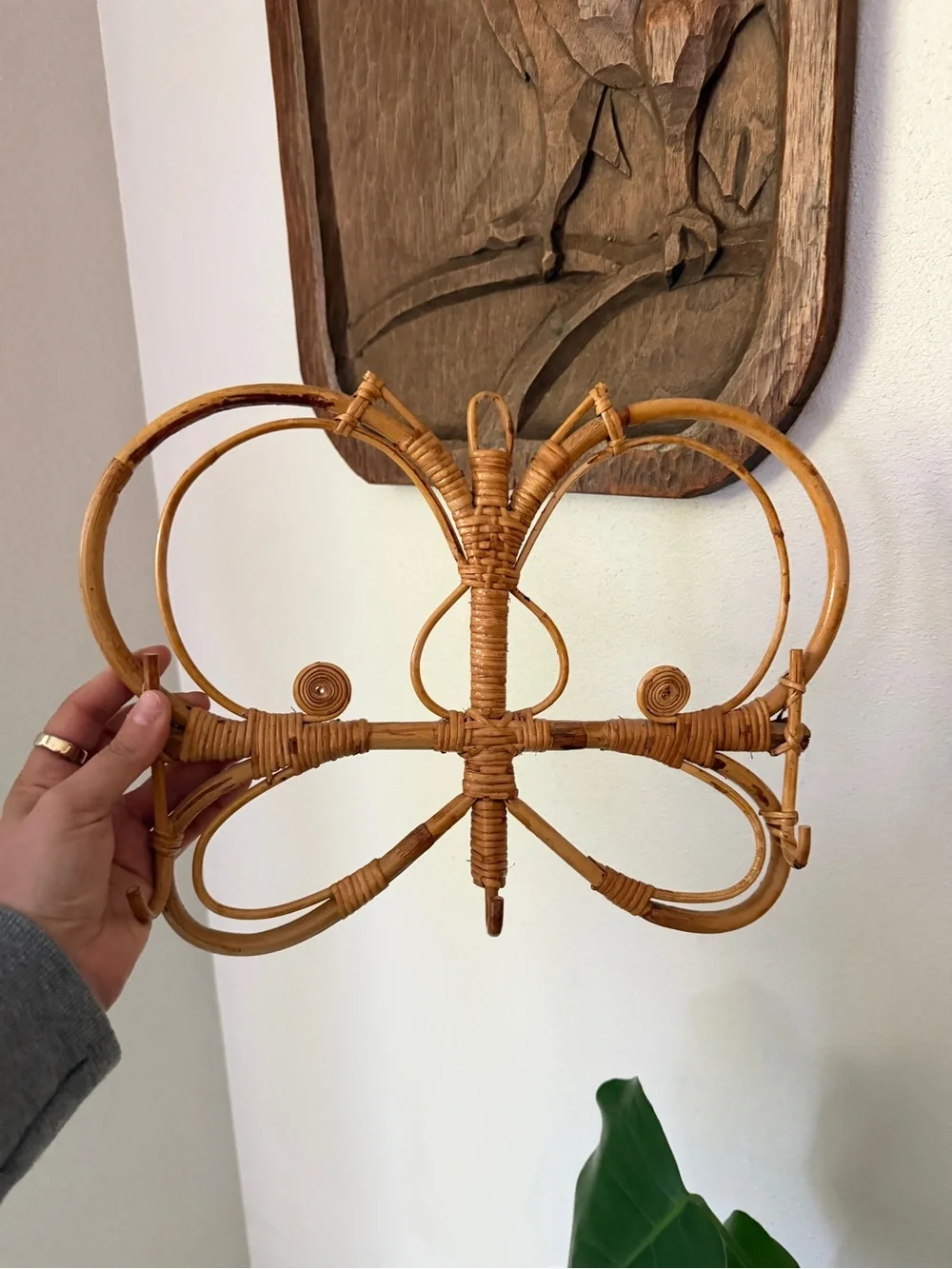 Vintage Rattan Butterfly Wall Coat Rack Hooks